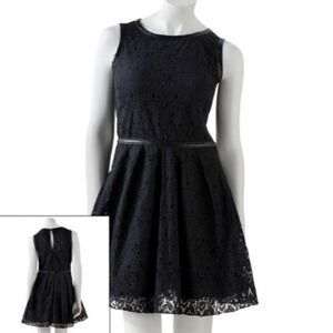 Speechless Black Leather Lace Overlay Sleeveless Mini Skater Dress Fit & Flare